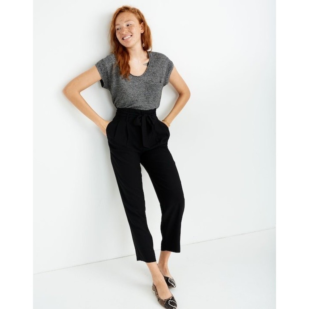 MADEWELL Pants Womens 10 Black Drapey Paperbag High Rise Cropped Tapered